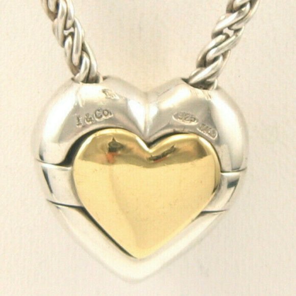 ❤️ Tiffany & Co Sterling Silver & 18K Yellow Gold Heart Puzzle Cable Necklace - Picture 3 of 4